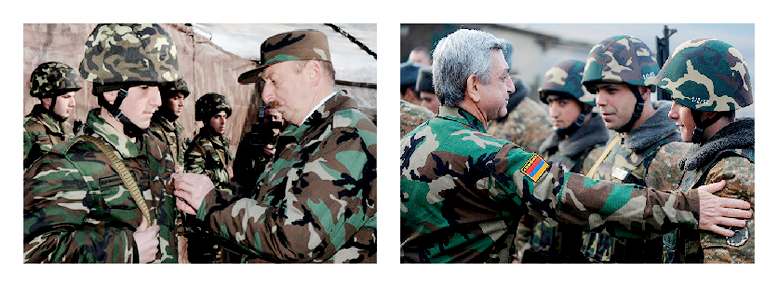 Алиев и Саргсян на военных позициях