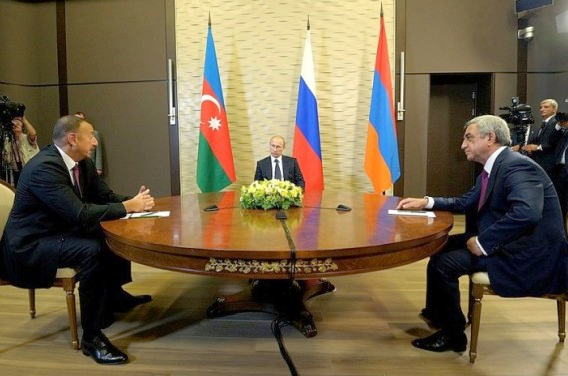 Ильхам Алиев, Владимир Путин и Серж Саргсян на встрече