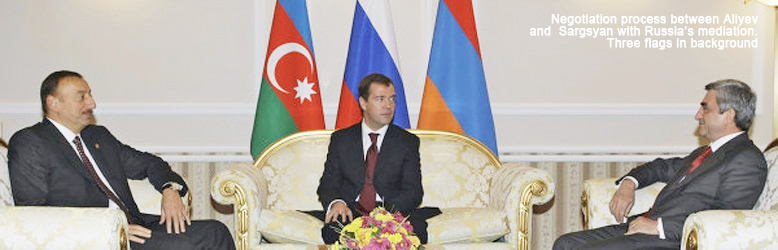Aliyev, Medvedev, Sargsyan, 3 flags